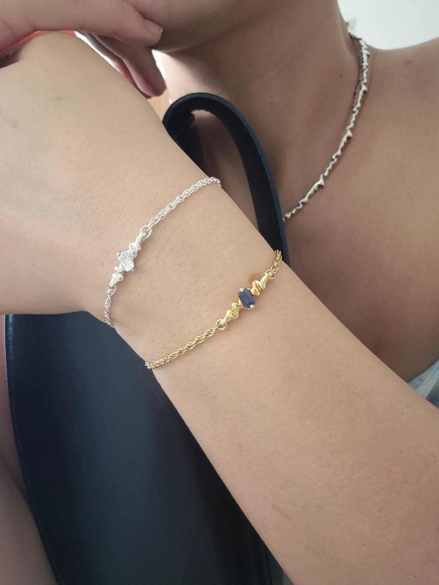 Crinkle White Topaz Chain Bracelet