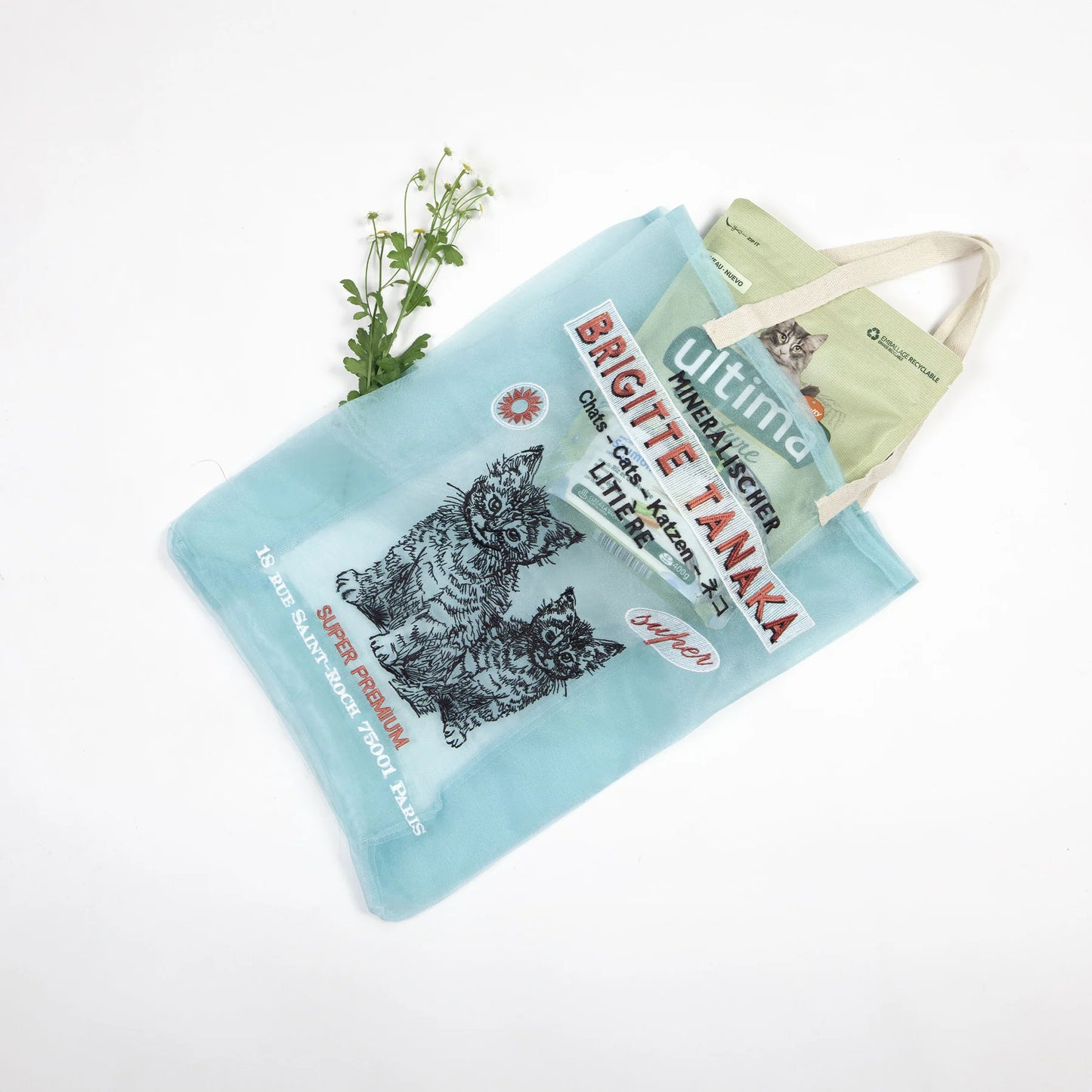 CATS BAG IN ORGANZA WITH EMBROIDERIES