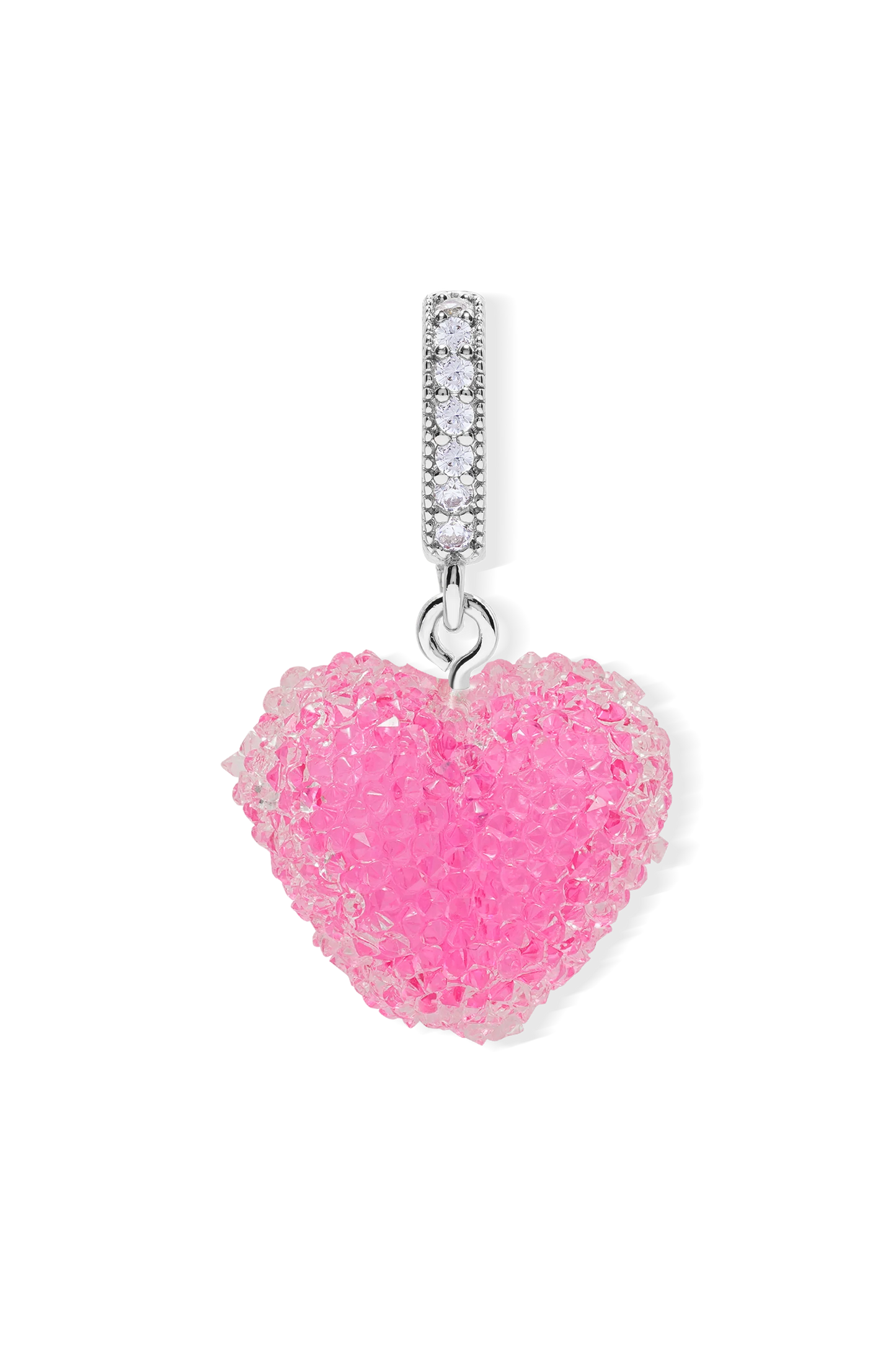 Jelly Heart Pendant – Pave Connector – Silver – Raspberry