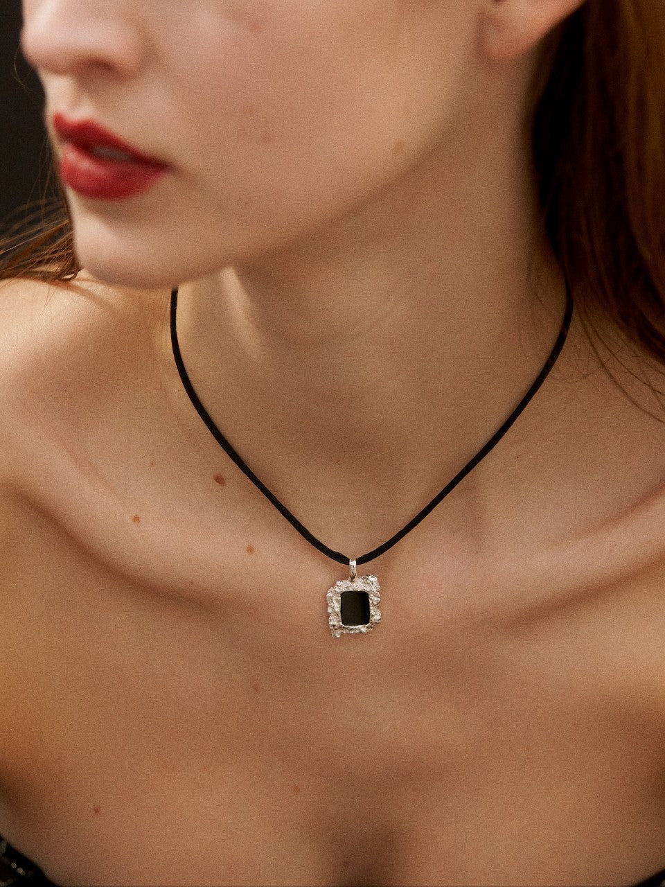 Square Rock Onyx Chain Necklace