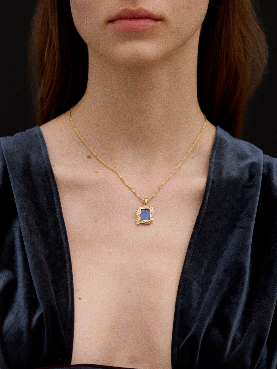 Square Rock Lapis Lazuli Chain Necklace