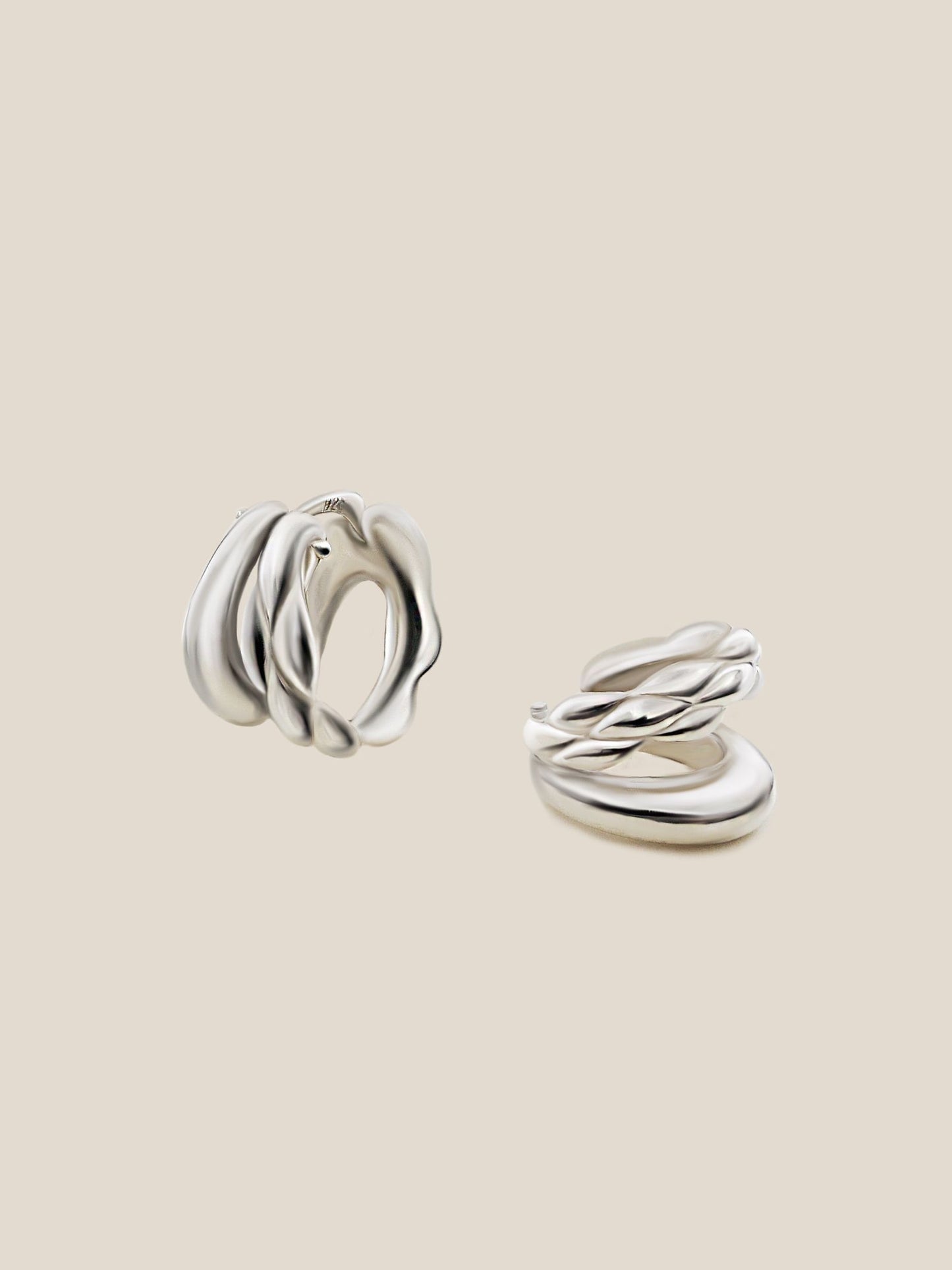 Modern Wave  Tiny Hoop  Earrings